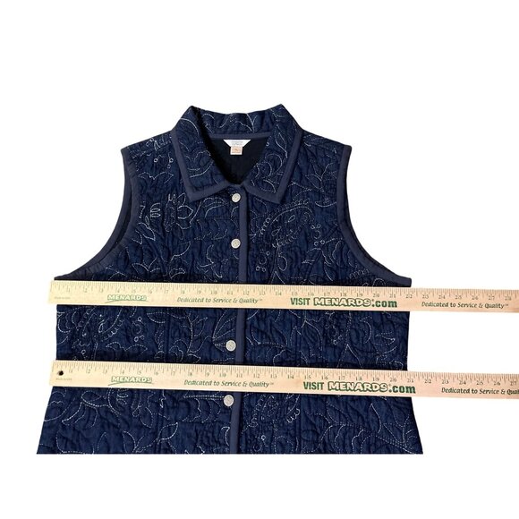 Christopher & Banks Denim Quilted Vest Women's XL – Blue Floral Stitch Used - Picture 10 of 12